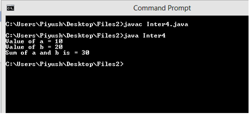 This image describes the output of program supporting extending interfaces in java.